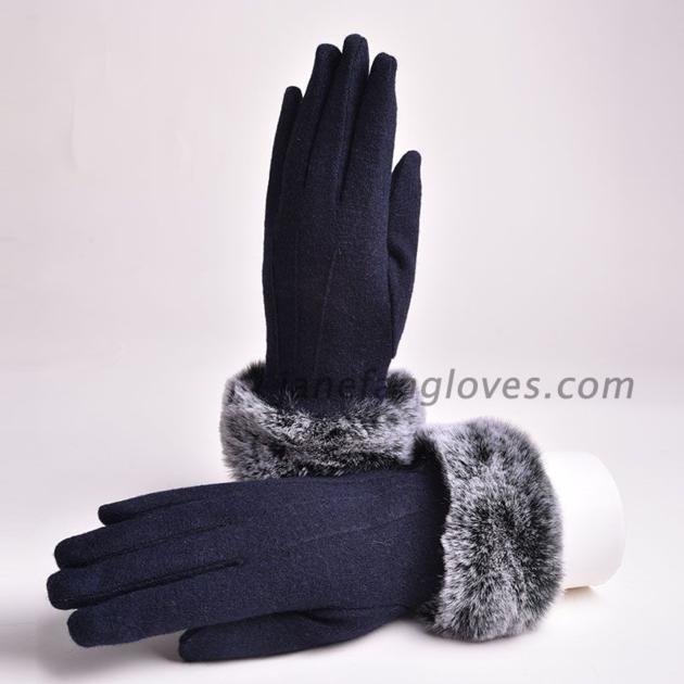 New Fashion China winter Ladies Woolen Winter Gloves with fur trim