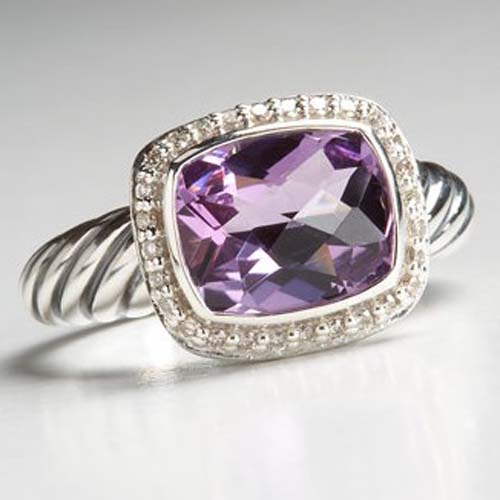 David Yurman Sterling Silver 8x10mm Amethyst Noblesse Ring Fashion Diamond Jewelry