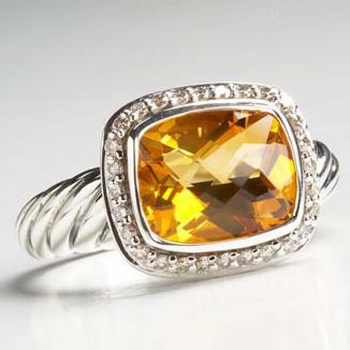 David Yurman Sterling Silver Jewelry 8x10mm Citrine Noblesse Ring Diamond Women Jewelry