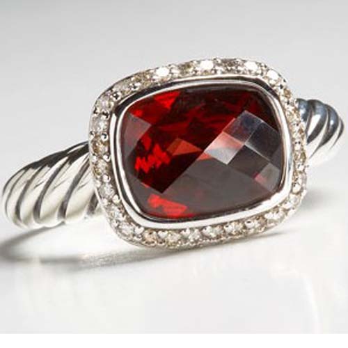 David Yurman Sterling Silver Jewelry 8x10mm Garnet Noblesse Ring Brand Jewelry