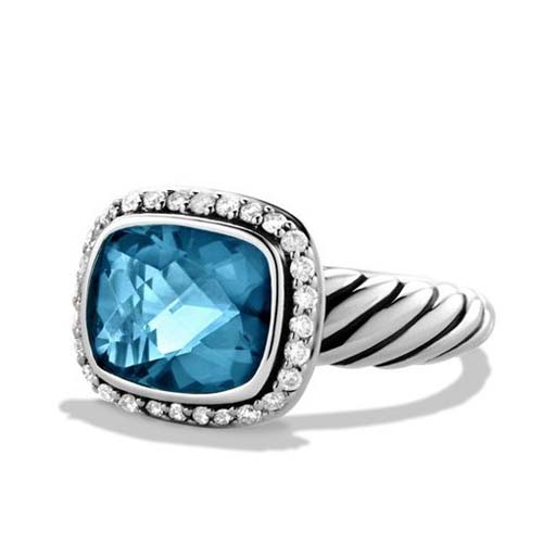 David Yurman Sterling Silver Jewelry 8x10mm Hampton Blue Topaz Noblesse Ring Fashion Jewelry