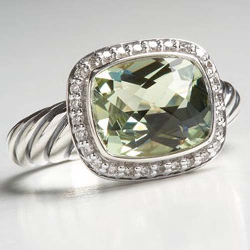 David Yurman Sterling Silver Jewelry 8x10mm Prasiolite Noblesse Ring Women Charm Jewelry