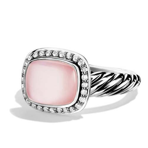 David Yurman Sterling Silver Jewelry 8x10mm Rose Quartz Noblesse Ring Women Gemstoen Jewelry