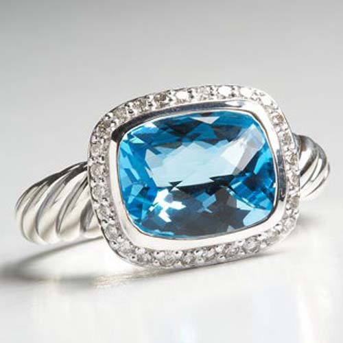 David Yurman Sterling Silver Jewelry 8x10mm Blue Topaz Noblesse Ring Fashion Gemstone Jewelry