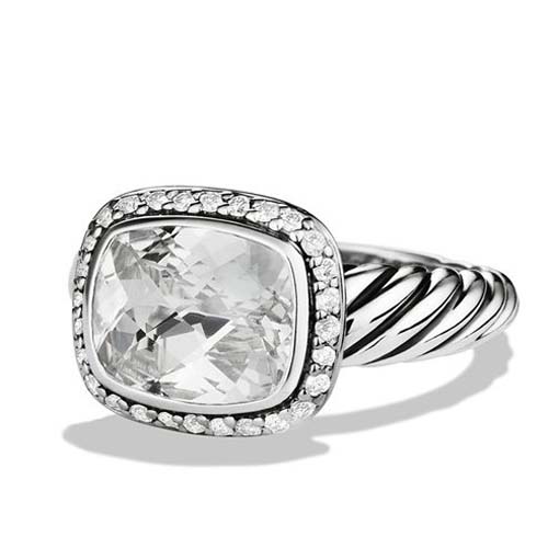 David Yurman Sterling Silver Jewelry 8x10mm white Topaz Noblesse Ring Gemstone Jewelry