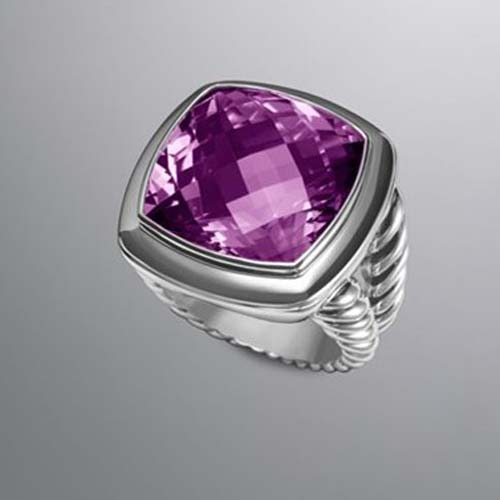 David Yurman Sterling Silver Jewelry 17mm Albion Ring with Amethyst Fashion Brand Jewelry