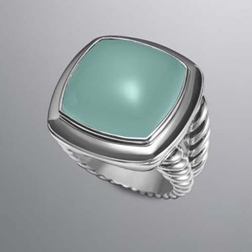 David Yurman Sterling Silver 17mm Albion Ring with Aqua Chalcedony Gemstone Jewelry