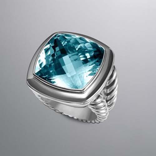 David Yurman Sterling Silver Jewelry 17mm Albion Ring with Blue Topaz Fashion Jewelry