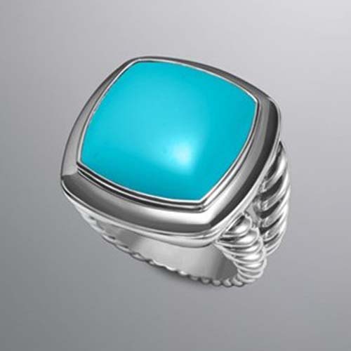 David Yurman Sterling Silver Jewelry 17mm Albion Ring with Turquoise Fashion Gemstone Jewelry