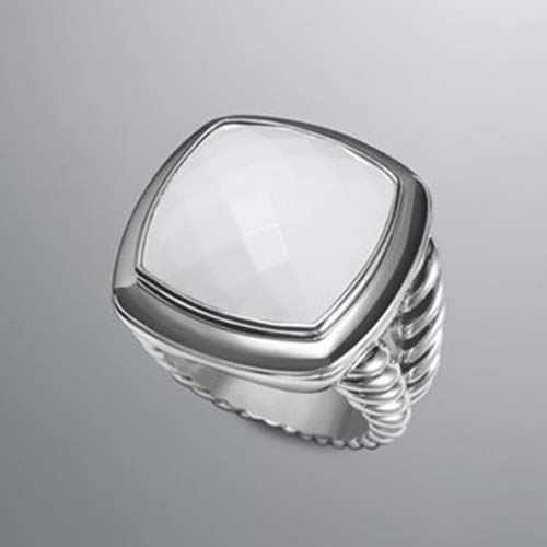 David Yurman Sterling Silver Jewelry 17mm Albion Ring with White Agate Women Charm Jewelry