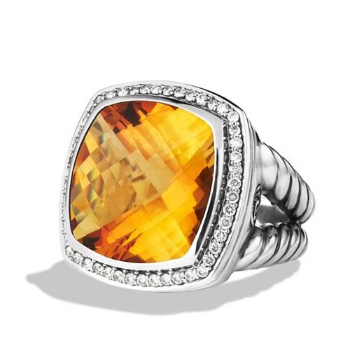 David Yurman Sterling Silver Jewelry 17mm Albion Ring with Citrine Gemstone Jewelry