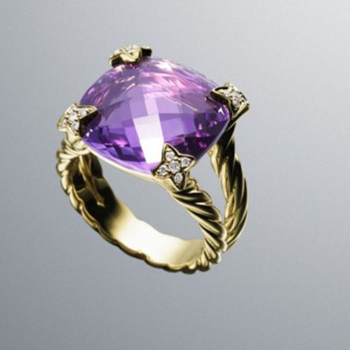 David Yurman Gold Plated 925 Silver Jewelry Amethyst Quatrefoil Cushion Ring Women Charm Jewellery