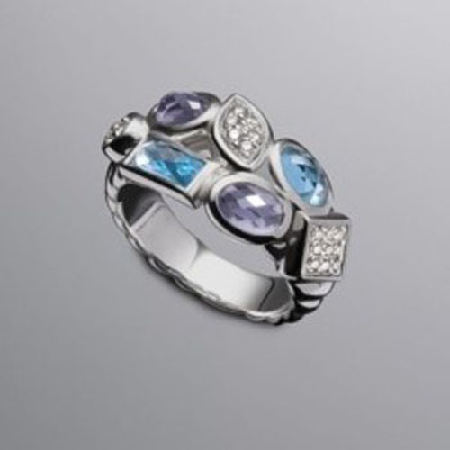 David Yurman Sterling Silver Jewelry Blue Topaz Confetti Band Ring Brand Fashion Jewelry