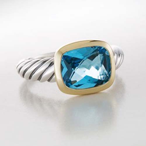 David Yurman Silver Jewelry 8x10mm Noblesse Ring with Blue Topaz Gemstone Women Jewelry
