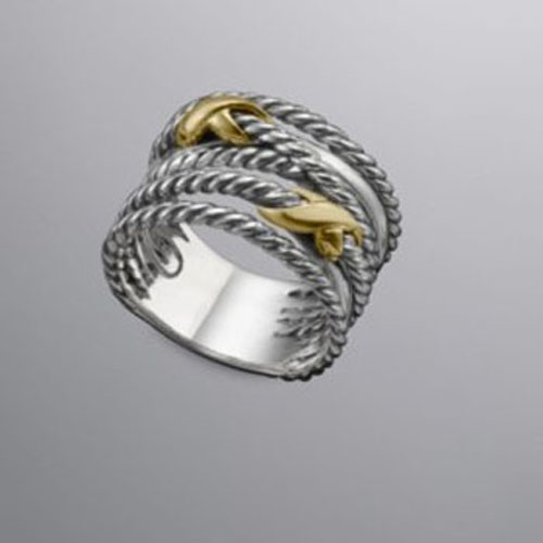 David Yurman Sterling Silver Jewelry Crossover Double X ring in Gold Plated Fashion Charm Ring