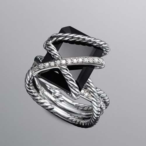 David Yurman Sterling Silver Jewelry 16x12mm Black Onyx Cable Wrap Ring Charm Fashion Jewelry