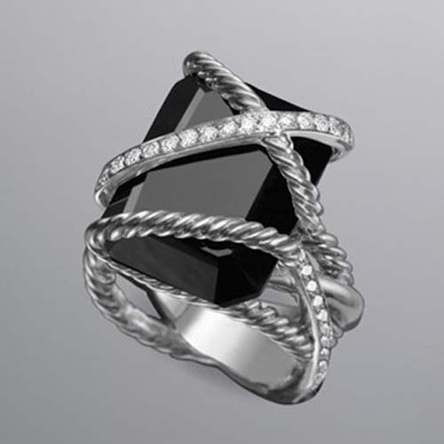 David Yurman 925 Silver Jewelry 20x15mm Black Onyx Cable Wrap Ring Brand Jewelry