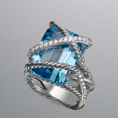 David Yurman 925 Silver Jewelry 20x15mm Blue Topaz Cable Wrap Ring Fashion Charm Jewelry