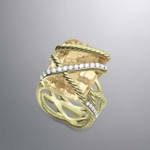 David Yurman Gold Plated Silver Jewelry 20x15mm Cable Wrap Ring Champagne Citrine Fashion Jewelry