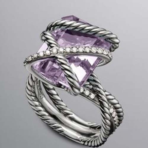 David Yurman Sterling Silver Jewelry 16x12mm Lavender Amethyst Cable Wrap Ring Women Charm Jewellery