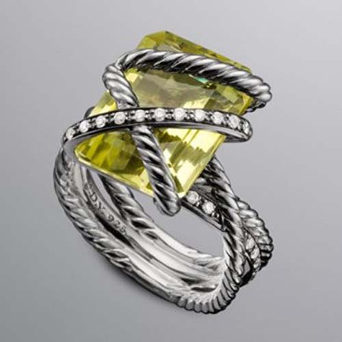 David Yurman 925 Silver jewelry 16x12mm Lemon Citrine Cable Wrap Ring Brand Jewelry