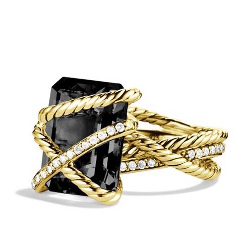 David Yurman Gold Plated Silver Jewelry Cable Wrap Ring with Black Onyx Women Charm Ring