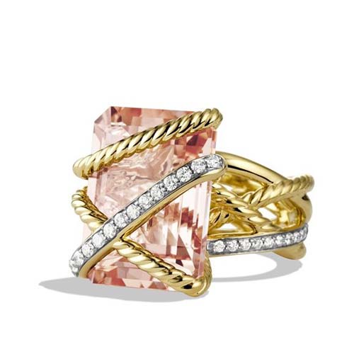 David Yurman Gold Plated Silver Jewelry 20x15mm Cable Wrap Ring with Morganite Brand Jewelry