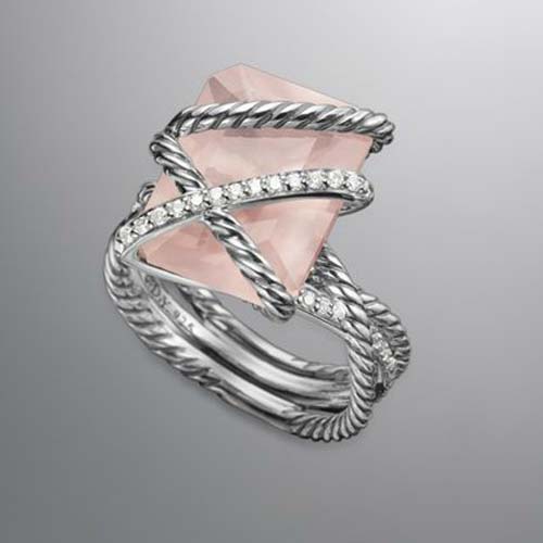 David Yurman Sterling Silver Jewelry 16x12mm Rose Quartz Cable Wrap Ring Women Jewelry