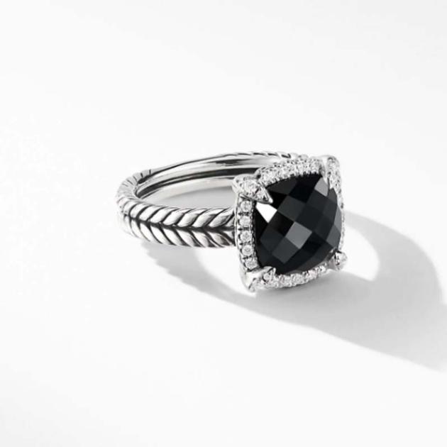 David Yurman Pave Bezel Ring with 9mm Black Onyx and Diamonds