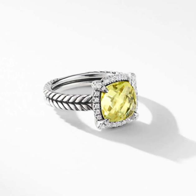 David Yurman Pave Bezel Ring with 9mm Lemon Citrine and Diamonds