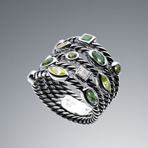 David Yurman Sterling Silver Jewelry Confetti Five-Row Ring Diamond Jewelry