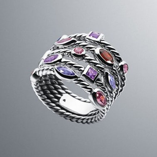 David Yurman Sterling Silver Jewelry Five-Row Berry Confetti Ring Brand Jewelry