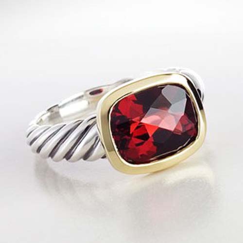 David Yurman 925 Silver Ring 8x10mm Garnet Noblesse Ring Fashion Women Jewelry