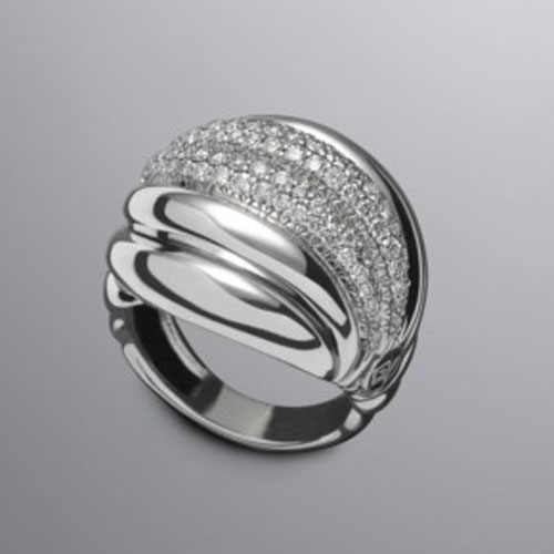 David Yurman Sterling Silver Jewelry Large Pave Diamonds Sculpted Cable Ring Women Jewelry