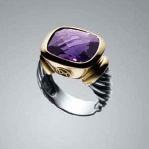David Yurman Gold Plated Silver Jewelry Large Amethyst Noblesse Ring Fashion Gemstone Jewelry