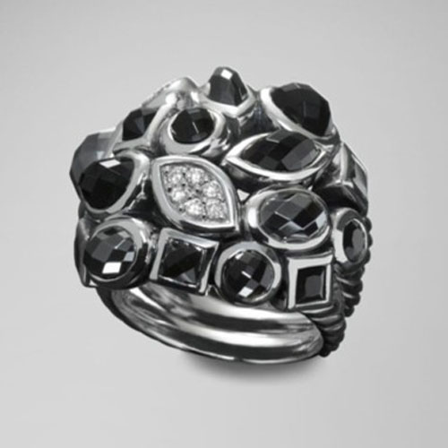 David Yurman Sterling Silver Jewelry Large Black Confetti Ring Fasion Women Jewelry