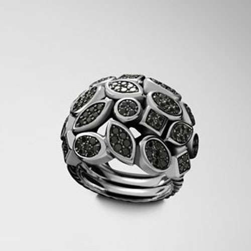 David Yurman Sterling Silver Jewelry Large Black Diamond Confetti Ring Brand Jewelry