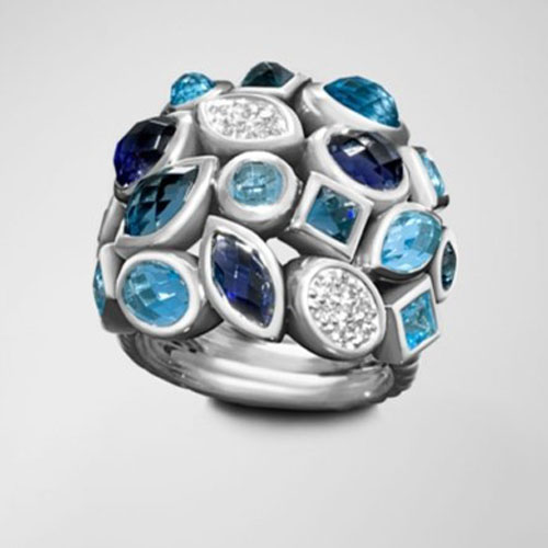 David Yurman Sterling Silver Jewelry Large Blue Confetti Ring Gemstone Jewelry