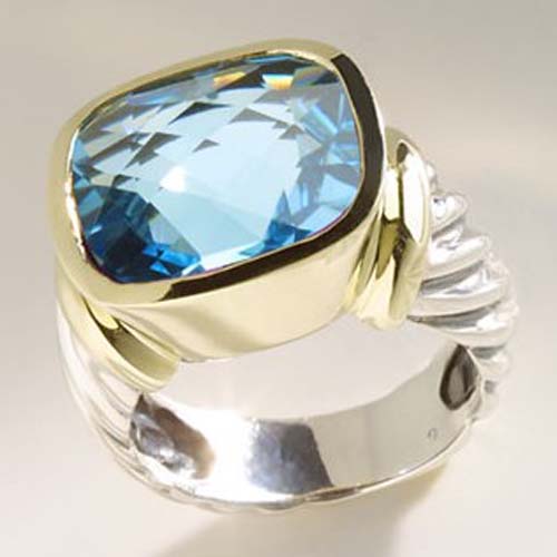 David Yurman Gold Plated Silver Jewelry Large Blue Topaz Noblesse Ring Gemstone Ring