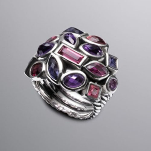 David Yurman Sterling Silver Jewelry Large Rhodalite Garnet Confetti Ring Brand Jewelry