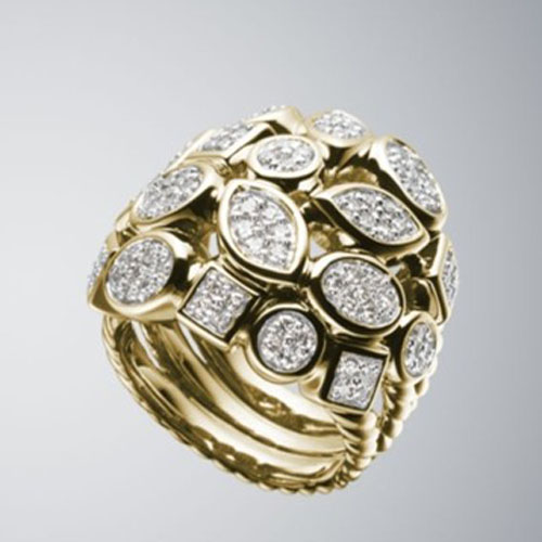 David Yurman Gold Plated Silver Jewelry Large Diamonds Confetti Ring Fashion Jewelry
