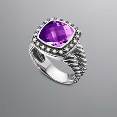 David Yurman 925 Silver Jewelry 11mm Amethyst Moonlight Ice Ring Women Diamond Jewelry