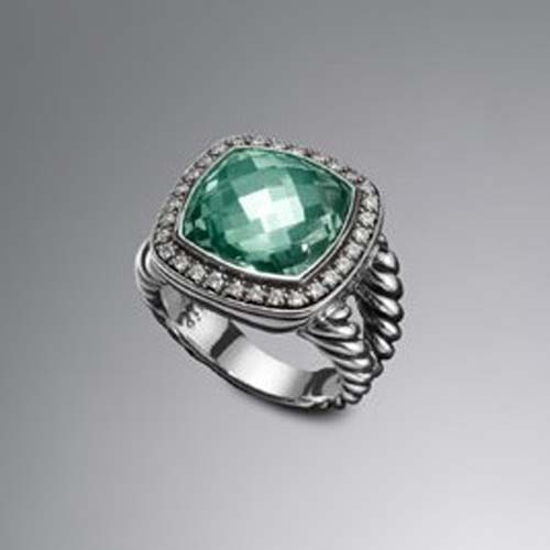 David Yurman 925 Sterling Silver Jewelry Moonlight Ice Ring with Prasiolite Diamond Jewelry