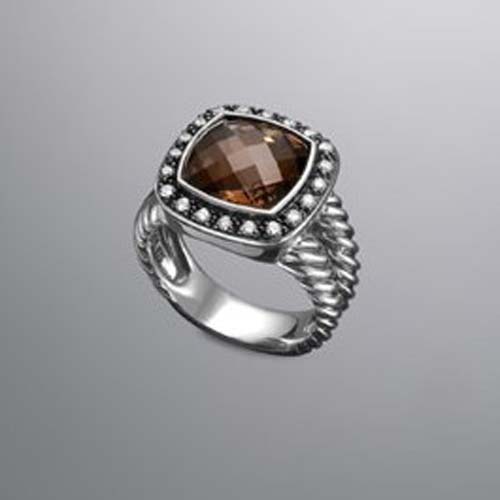 David Yurman 925 Silver Jewelry 11mm Smoky Quartz Moonlight Ice Ring Diamond Jewelry