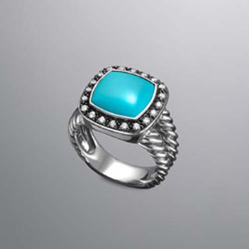 David Yurman 925 Silver Jewelry 11mm Turquoise Moonlight Ice Ring Fashion Diamond Jewelry