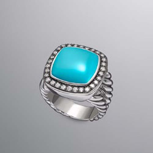 David Yurman Sterling Silver Jewelry Moonlight Ice Ring with Turquoise Gemstone Jewelry