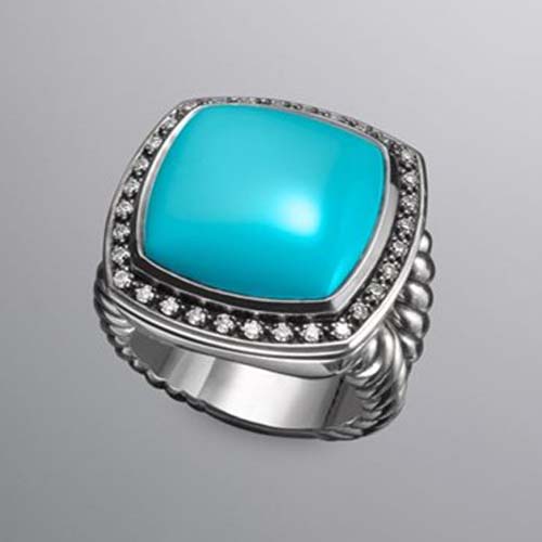 David Yurman Sterling Silver Jewelry 17mm Turquoise Moonlight Ice Ring Fashion Women Jewelry