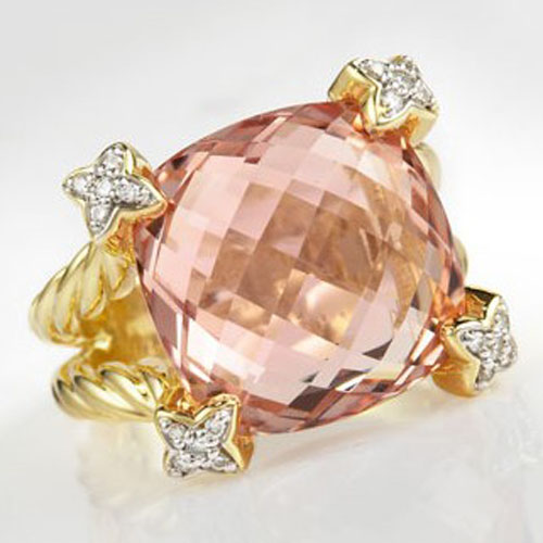 David Yurman Gold Plated Silver Jewelry Morganite Cushion on Point Ring Gold Plated Jewelry