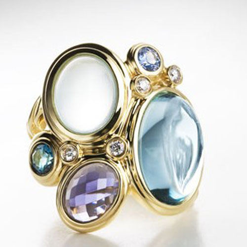 David Yurman Gold Plated Silver Jewelry Multi Stone Oval Mosaic Ring Gemstone Jewelry