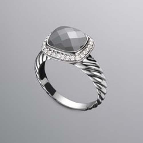 David Yurman Sterling Silver Jewelry 8x10mm Noblesse Ring with Hematite Gemstone Women Jewelry